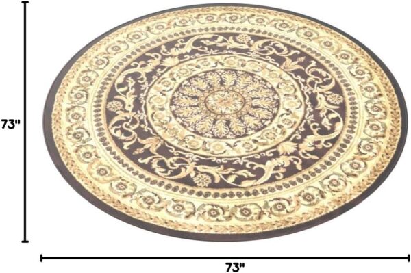Traditional Classic Medallion Floral Motif Area Rug (6' 0 x 6' 0 Round, Brown/ Ivory) - Image 2