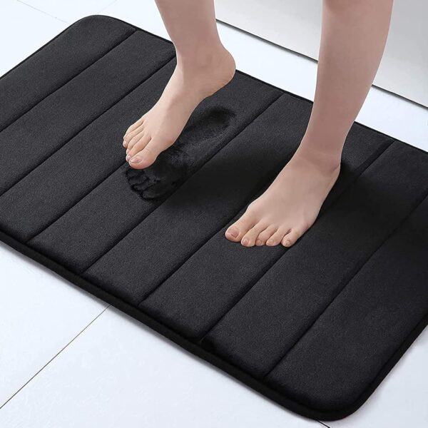 Memory Foam Bath Mat, 24" x 16", Ultra Soft and Non-Slip Bathroom Rugs, Water Absorbent and Machine Washable Bath Rug for Bathroom, Shower, and Tub, Black