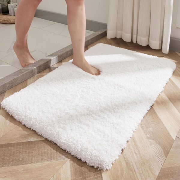 Small Bathroom Rugs 17x24 Non Slip White Fluffy Bath Mat for Bathroom Floor Machine Washable Plush Luxury Bath Rug for Tub Soft gy Absorbent Shower Mat - Image 2