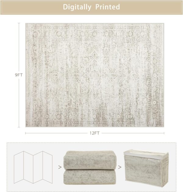 Washable Rugs 9x12 Area Rugs for Living Room,Rugs for Bedroom, Large Carpets,Ultra Soft Faux Wool Retro Dining Room Rug,Non Slip&Non-Shedding Low Pile Vintage Print Rug Indoor for Home Office - Image 2
