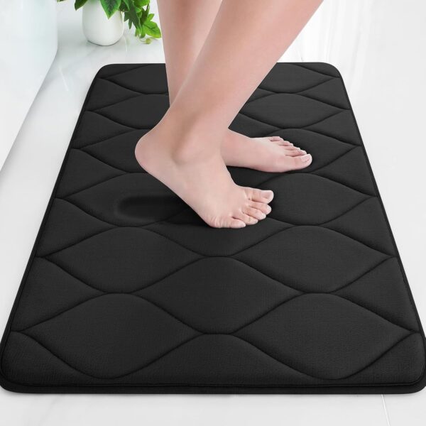 Memory Foam Bathroom Rugs, Ultra Soft & Non-Slip Bath Mat, Water Absorbent and Machine Washable Bath Carpet Rug for Shower Bathroom Floor Rugs, 24''x16'', Black