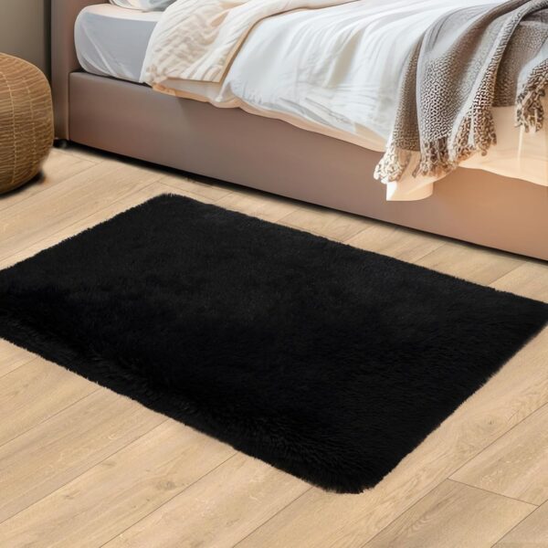 Black Rugs for Bedroom, 2x3 Feet Fluffy Area Rugs for Living Room, Soft  Kids Rug Small Carpet with 4 Non-Slip Rug Pads (2ft x 3ft, Black) - Image 2