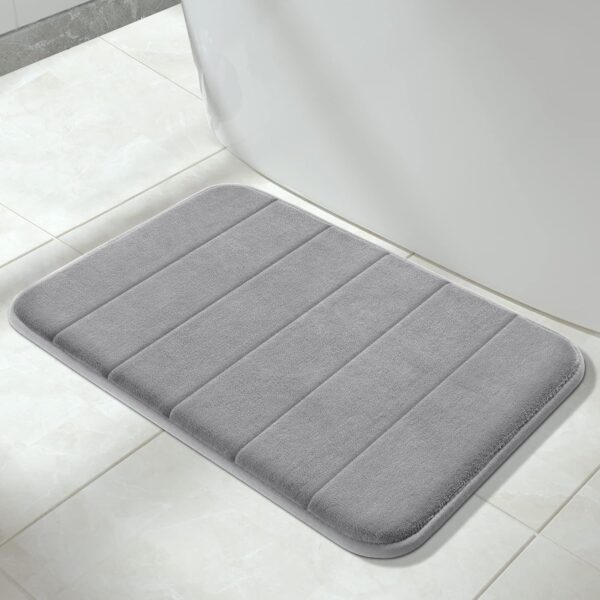 Memory Foam Bath Mat Rug, 24 x 17 Inches, Comfortable, Soft, Non-Slip, Super Absorbent, Quick Drying Bathroom Rug for Floor, Tub & Shower, Machine Washable, Thick, Grey