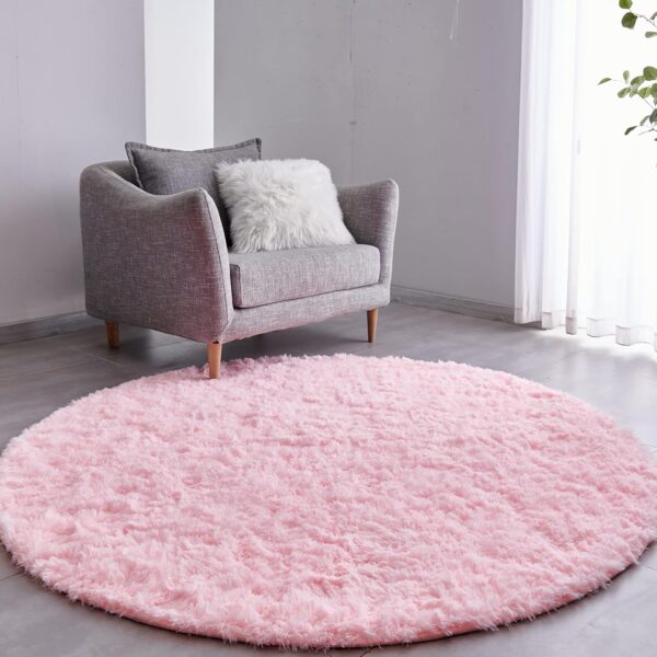 Pink Round Rug Ultra-Soft Plush Modern 5x5 Circle Area Rug for Kid's Bedroom, Fluffy  Circular Rug for Nursery Room, Non-Slip Home Decor Cute Pink Carpet for Teen's Room