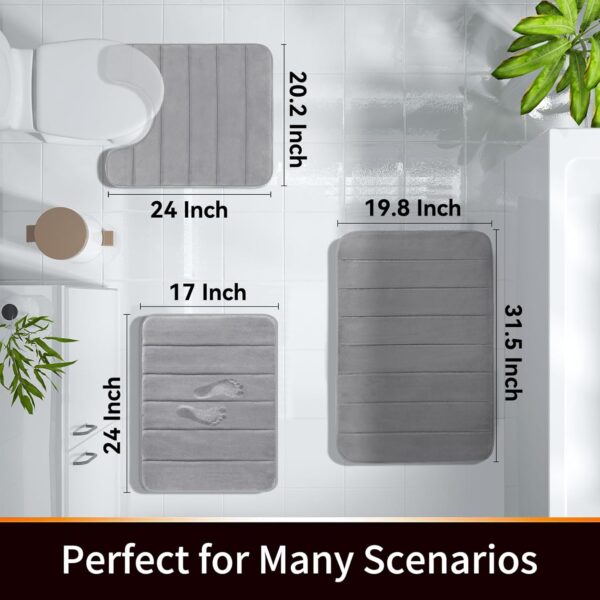 Memory Foam Bath Mat Rug, 24 x 17 Inches, Comfortable, Soft, Non-Slip, Super Absorbent, Quick Drying Bathroom Rug for Floor, Tub & Shower, Machine Washable, Thick, Grey - Image 2
