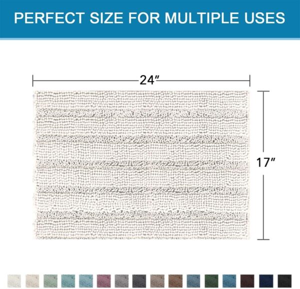 Bathroom Rugs Bath Rugs for Bathroom Non Slip Bath Mats Extra Thick Chenille Striped Rug 17" x 24" Absorbent Soft gy Washable Dry Fast Bath Mats for Bath Room Floor - Ivory - Image 2