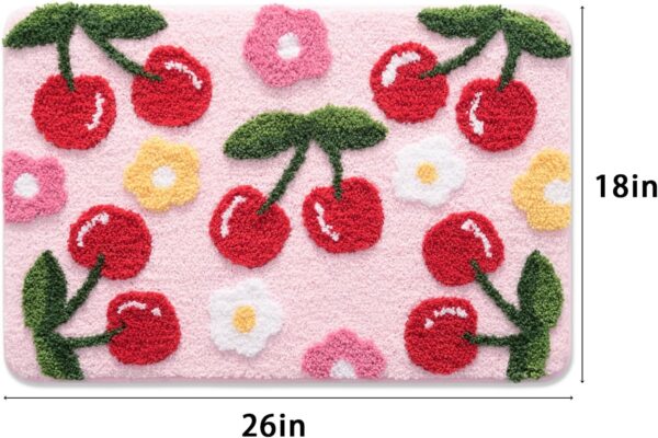 Pink Bathroom Rugs Cute Cherry Bath Mat Coloful Bathroom Accessories, Funny Flower Rug Non Slip Floor Mat, Machine Washable Bath Rug Soft Microfiber Carpet for Shower, Tub (18x26 inch) - Image 2