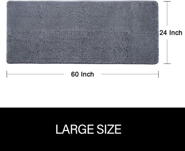 Luxury Bathroom Rug gy Bath Mat 24 x 60 Inch, Washable Non Slip Bath Rugs for Bathroom Shower, Soft Plush Chenille Absorbent Carpets Mats, Gray - Image 2