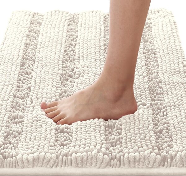 Bathroom Rugs Bath Rugs for Bathroom Non Slip Bath Mats Extra Thick Chenille Striped Rug 17" x 24" Absorbent Soft gy Washable Dry Fast Bath Mats for Bath Room Floor - Ivory