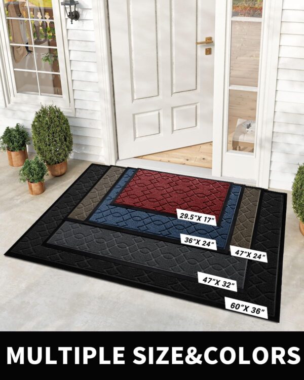 Outdoor Mats for Front Door, All-Season Waterproof Door Mat Outside Entrance, All Weather Non-Slip Doormat, Stain and Fade Resistant, Easy Clean Patio Porch Indoor Entryway Mat, 29.5x17, Black - Image 2