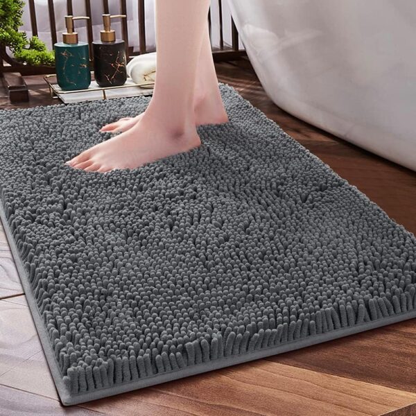 Bathroom Rug 32"×20", Non-Slip Bath Mat,Soft Cozy gy Thick Chenille Bath Rugs for Bathroom,Plush Rugs for Bathtubs,Water Absorbent Rain Showers and Under The Sink (Dark Grey)