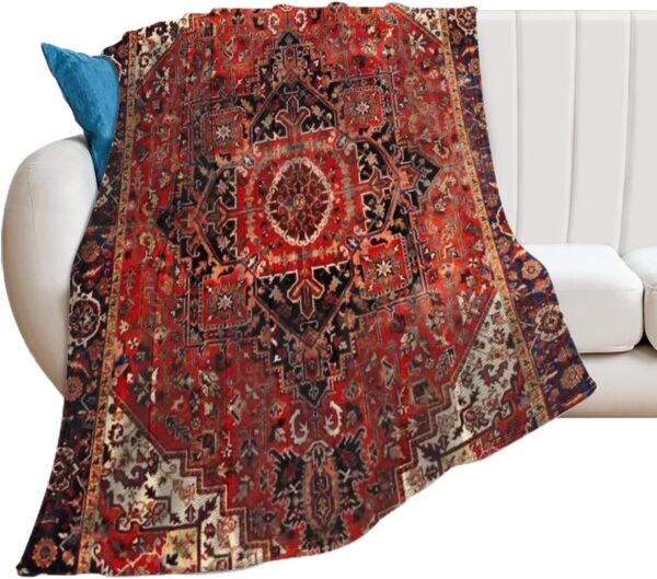 Antique Vintage Boho Persian Carpet Flannel Fleece Throw Blankets 50"X40" Lightweight Fluffy Winter Fall Blanket Cozy Soft Fuzzy Plush Home Decor for Couch Bed Sofa Bedroom Living Room Travel - Image 2