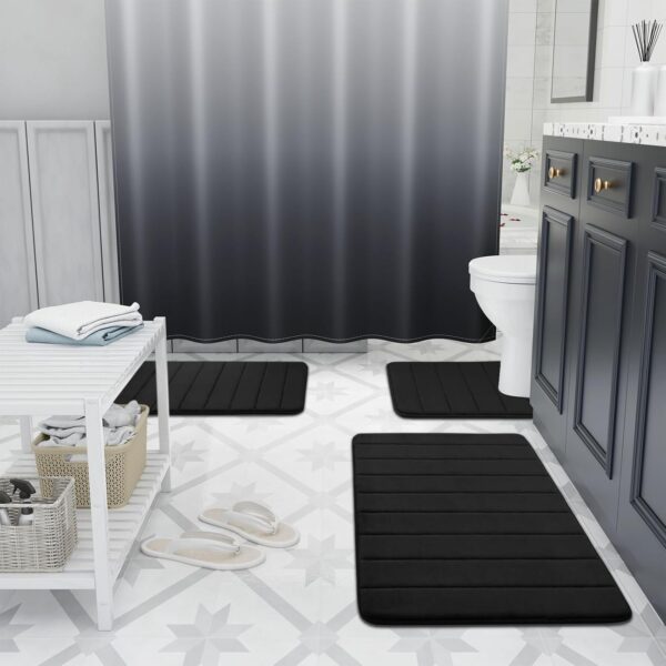 Memory Foam Bath Mat, 24" x 16", Ultra Soft and Non-Slip Bathroom Rugs, Water Absorbent and Machine Washable Bath Rug for Bathroom, Shower, and Tub, Black - Image 2