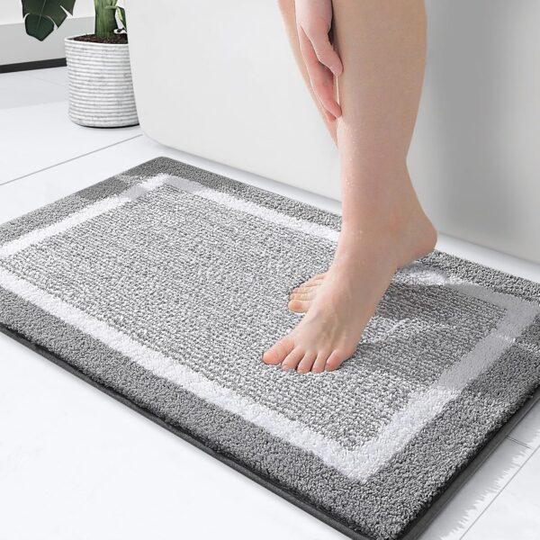 Bathroom Rugs 24x16, Extra Soft and Absorbent Microfiber Bath Mat, Non-Slip, Machine Washable, Quick Dry gy Bath Carpet, Suitable for Bathroom Floor, Tub, Shower (Small, Grey)