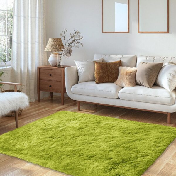 Green gy Rugs for Living Room, Ultra Soft Plush Fluffy Bedroom Area Rug, Furry Bedside Carpet for Teens Room Decor, Indoor Fuzzy Floor Carpet for Dorm, Playroom 4x6 Feet - Image 2