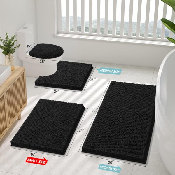 Luxury Chenille Bathroom Rugs 30x20, Extra Soft and Absorbent gy Bath Mat, Machine Washable, Non-Slip Plush Carpet Runner for Tub, Shower, and Floor, Home Decor Accessories, Black - Image 2