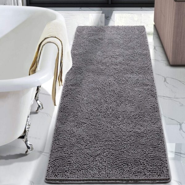 Luxury Bathroom Rug gy Bath Mat 24 x 60 Inch, Washable Non Slip Bath Rugs for Bathroom Shower, Soft Plush Chenille Absorbent Carpets Mats, Gray