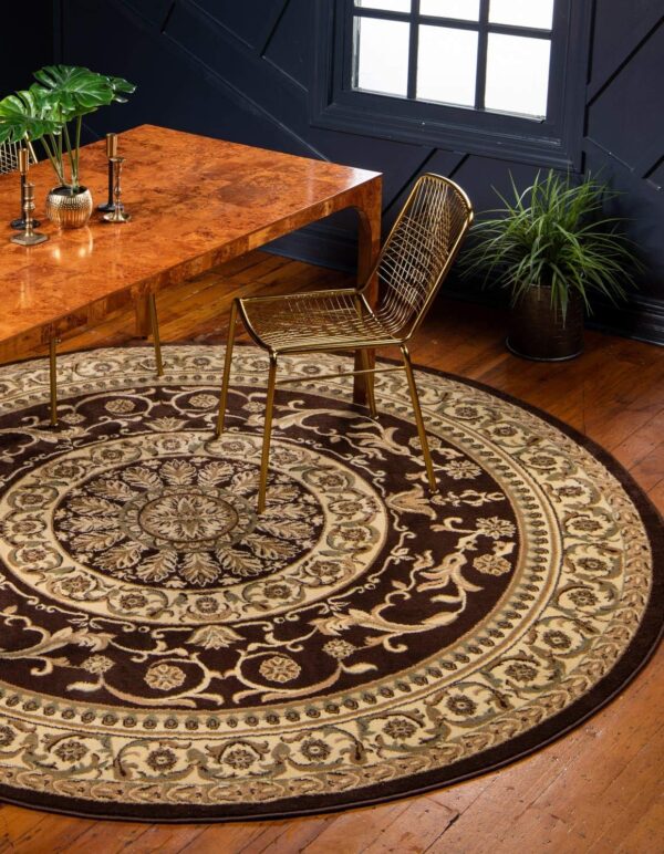 Traditional Classic Medallion Floral Motif Area Rug (6' 0 x 6' 0 Round, Brown/ Ivory)