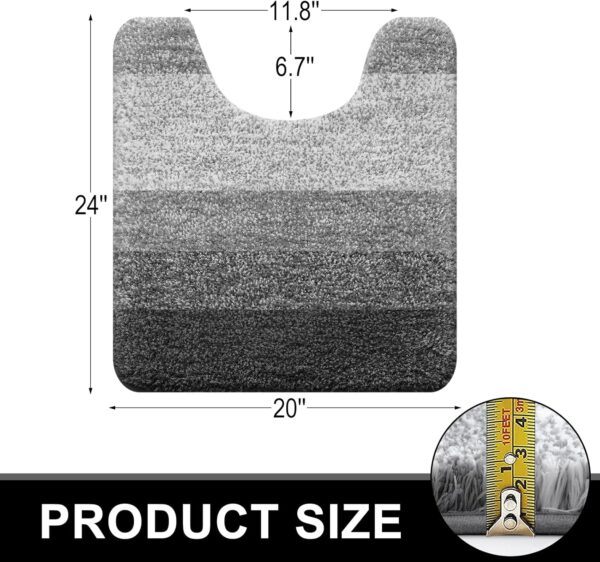 Bathroom Rugs Sets 3 Piece, Soft Absorbent Microfiber Bath Mats and U-Shaped Contour Toilet Rug, Plush gy Bath Mat Set for Bathroom (30"x20"+24"x16"+24"x20", Grey) - Image 2