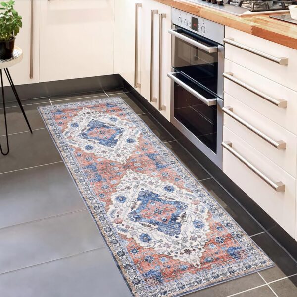 Hallways Kitchen Runner Rug 2x6 - Non Slip, Washable, Grey, Long Rugs with Rubber Backing, Soft Abstract Carpet for Hallways, Kitchen, Bedroom, Bathroom, Entryway.Orange