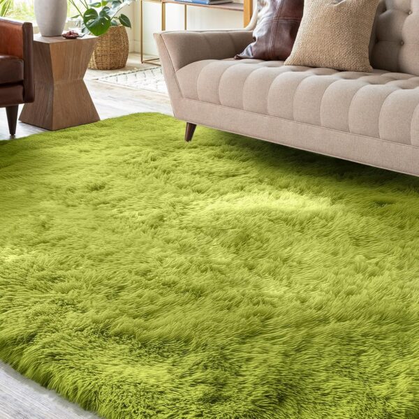 Green gy Rugs for Living Room, Ultra Soft Plush Fluffy Bedroom Area Rug, Furry Bedside Carpet for Teens Room Decor, Indoor Fuzzy Floor Carpet for Dorm, Playroom 4x6 Feet
