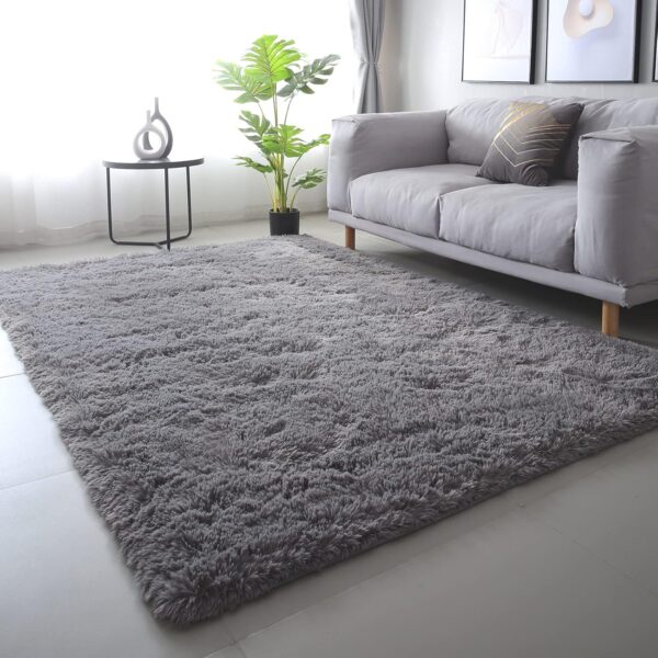 Area Rugs for Bedroom Living Room: 4x6 Grey Fuzzy  gy Rug - Soft Plush Furry Bedside Dorm Throw Rug - Indoor Floor Carpet for Kids Girls Boys Home,Dark Gray - Image 2