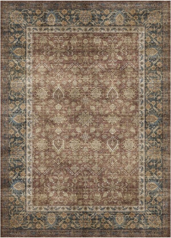 Area Rugs for Living Room, Soft and Non-Slip Machine Washable Folding Rug,Persian Style for Bedrooms, Dining Rooms, Living Rooms, Classrooms, Kitchens, Foyer Corridor (Brown Bule, 5 * 7)