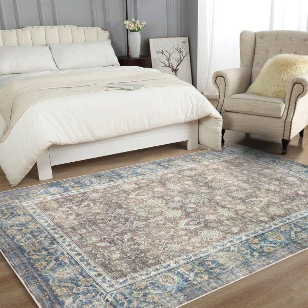 Area Rugs for Living Room, Soft and Non-Slip Machine Washable Folding Rug,Persian Style for Bedrooms, Dining Rooms, Living Rooms, Classrooms, Kitchens, Foyer Corridor (Brown Bule, 5 * 7) - Image 2