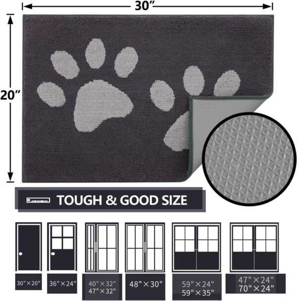 Dog Door Mat for Muddy Paws, Absorbent Dirt Trapper Washable Indoor Doormats, Non Slip Low-Profile Mud Mat for Dogs, Front Entrance Doormat for Inside Floor (30x20 Inches, Dark Grey) - Image 2