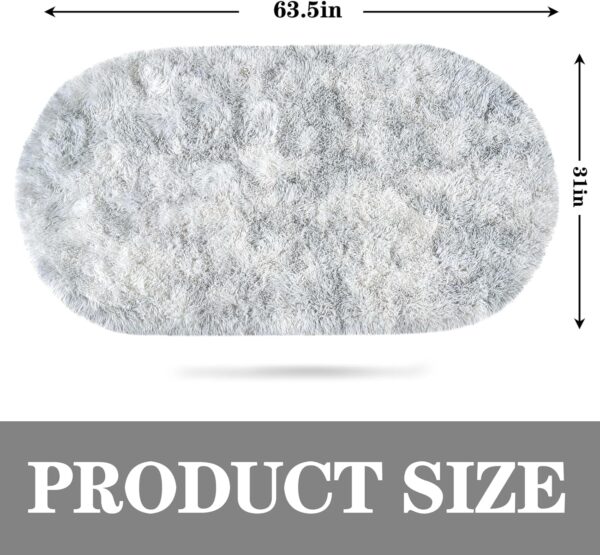 Soft Fluffy Area Rug for Bedroom, Tie-Dye Grey Fuzzy gy Oval Throw Rugs for Bedside, Non-Slip Cozy Plush  Carpet for Kids Room Nursery Dorm Living Room, 2.6 x 5.3 Feet - Image 2