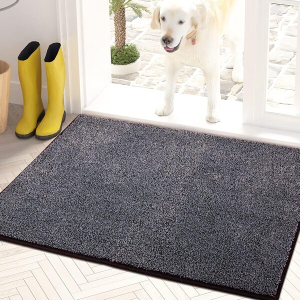 Door Mat 20" x 31.5", Non-Slip Machine Washable Entry Rug, Shoe Scraper, Dog Doormat, Super Absorbent Welcome Mat for Front & Back Door, Muddy Shoes & Paws, Bluish Grey-Black
