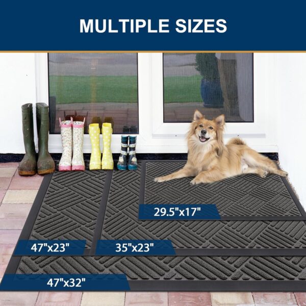Front Door Mat Outside Entrance, Heavy Duty Outdoor Indoor Natural Rubber Doormat, Non Slip, Trap Dirt and Moisture, Easy Clean, Low Profile Patio Porch Entryway Mat, 29.5x17, Grey - Image 2