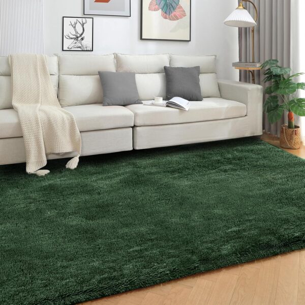 Area Rugs for Bedroom Living Room, 3x5 ft Solid Fluffy gy Dark Rug, Small Washable Non-Slip Soft Throw Carpet for Kids Nursery and Home Decor, Forest Green - Image 2
