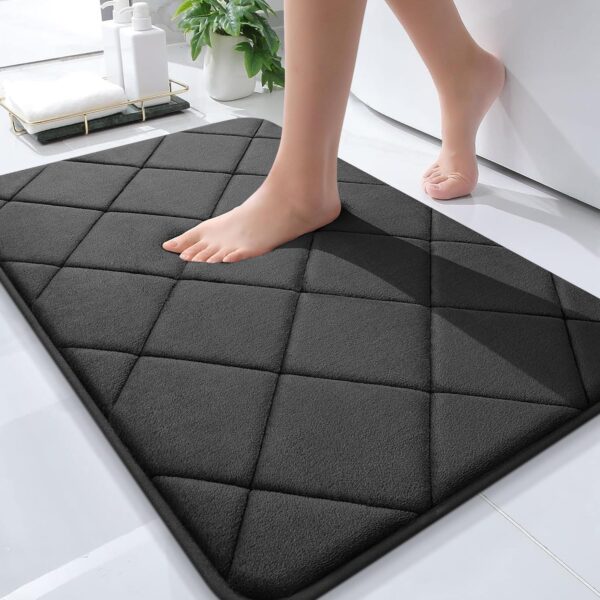 Memory Foam Bath Mat 30x20, Ultra Soft and Absorbent Bathroom Rugs, Machine Washable, Comfortable Bath Carpet for Bathroom Floor, Tub and Shower, Black