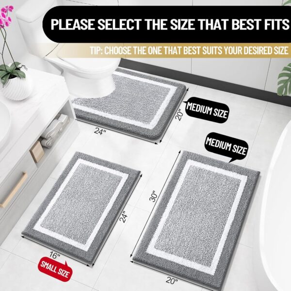 Bathroom Rugs 24x16, Extra Soft and Absorbent Microfiber Bath Mat, Non-Slip, Machine Washable, Quick Dry gy Bath Carpet, Suitable for Bathroom Floor, Tub, Shower (Small, Grey) - Image 2
