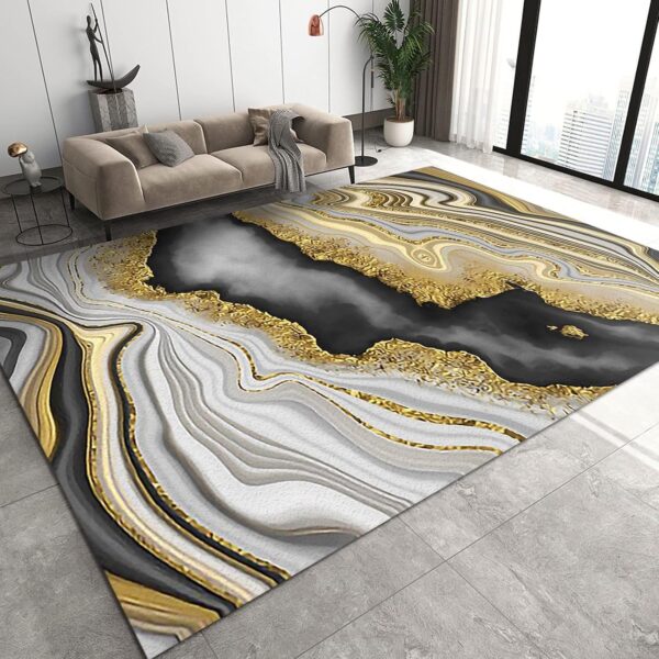 Modern Abstract Marble Area Rug, Light Luxury Black and White Gilt Print Carpet, Indoor Non-Slip Kids Rugs Machine Washable Breathable Durable Carpet for Front Entrance Floor Decor,6 x 8ft