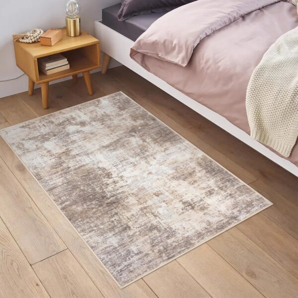 Small Abstract Area Rug 2x3 Ft Entryway Rugs Washable Door Mat Indoor Entrance, Rubber Backed Throw Rugs, Printed Faux Wool Non Slip Floor Carpet for Foyer Front Door Sink, Beige Brown - Image 2