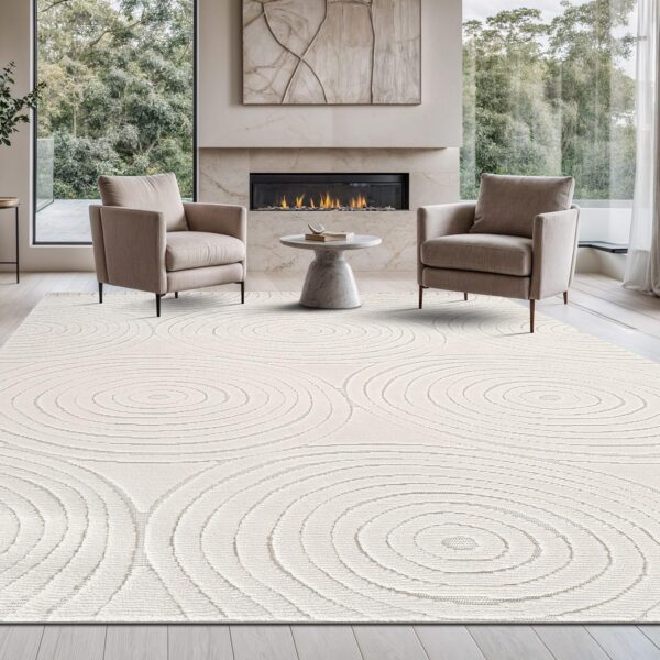 Micro Loop Area Rug Light Gray 8x10 Geometric Modern Luxury Circular Durable Soft Indoor Rugs for Living Dining Room Office Stain Resistant Non Shedding Casual Indoor Carpet 8 x 10
