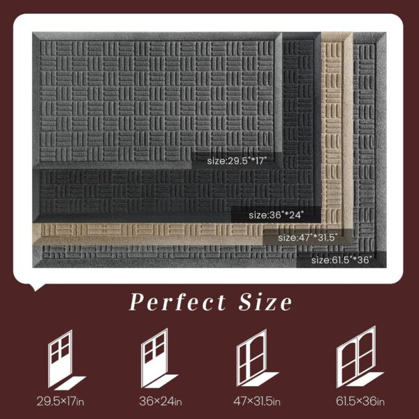Front Door Mat Indoor Outdoor Entrance, Dirt Trapping Waterproof All-Season, All-Weather Doormat, Non-Slip Durable Natural Rubber Low Profile Easy Clean Patio Entrance Mat, 29.5" x 17", Grey - Image 2