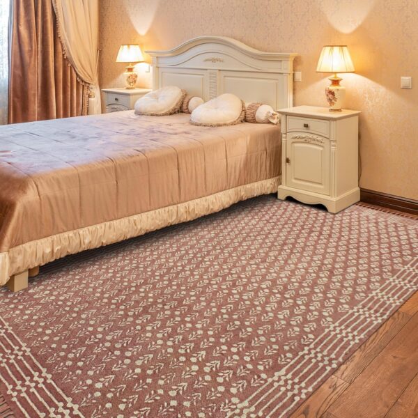 Area Rug 8x10  Rug Blue & Maroon & Beige  Bordered Thick 0.19 inches Stone Easy Washable Rug Hand Wash Cotton Carpet Flatweave Rug Indoor Outdoor Rugs for Living Room, Bedroom - Image 2