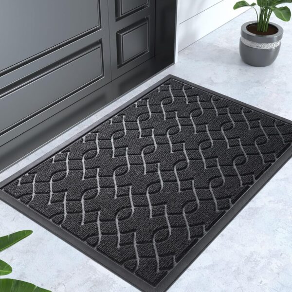 Outdoor Mats for Front Door, All-Season Waterproof Door Mat Outside Entrance, All Weather Non-Slip Doormat, Stain and Fade Resistant, Easy Clean Patio Porch Indoor Entryway Mat, 29.5x17, Black