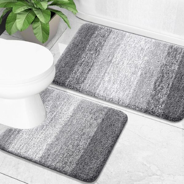 Bathroom Rug Set 2 Piece, Soft Absorbent Microfiber Bath Mats and U-Shaped Contour Toilet Rug, Non-Slip, Machine Wash Dry, Plush gy Bath Mats for Bathroom (24"x16"+24"x20", Grey)
