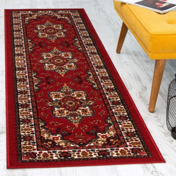 Oriental Traditional 2x10 Non-Skid (Non-Slip) Low Profile Pile Rubber Backing Indoor Area Runner Rugs (Maroon, 2' x 10')
