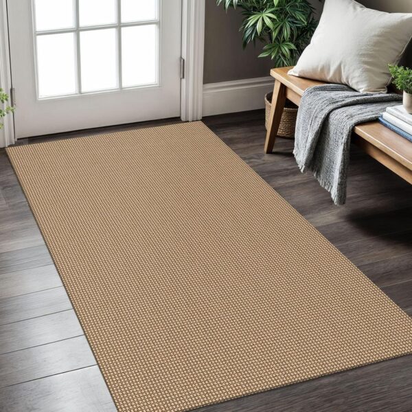 Boho Rugs for Entryway 3x5 ft Washable Area Rug Non Slip Rubber Backed Entry Rug Woven Indoor Door Mat Cotton Kitchen Rugs Floor Carpet for Entryway, Foyer, Backdoor, Tan/Orange/Brown