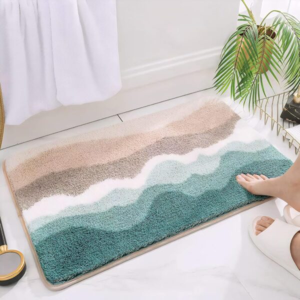 Microfiber Bathroom Rugs, Absorbent Soft gy Carpet Floor Mats for Shower Tub Sink Toilet, Non-Slip Plush Carpet Floor Mats for Living Room Bedroom Kitchen 24 X 16 Inches,Green