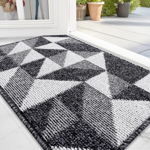 Door Mat Indoor Entrance Washable 32x20, Odor-Free Low-Profile Front Back Geometric Doormat, Absorbent Resist Dirt Entry Carpet, Easy to Clean Sturdy Inside Floor Mats for Entryway, Black