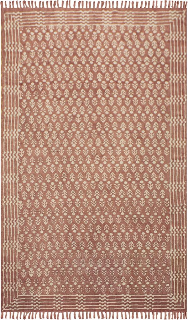 Area Rug 8x10  Rug Blue & Maroon & Beige  Bordered Thick 0.19 inches Stone Easy Washable Rug Hand Wash Cotton Carpet Flatweave Rug Indoor Outdoor Rugs for Living Room, Bedroom