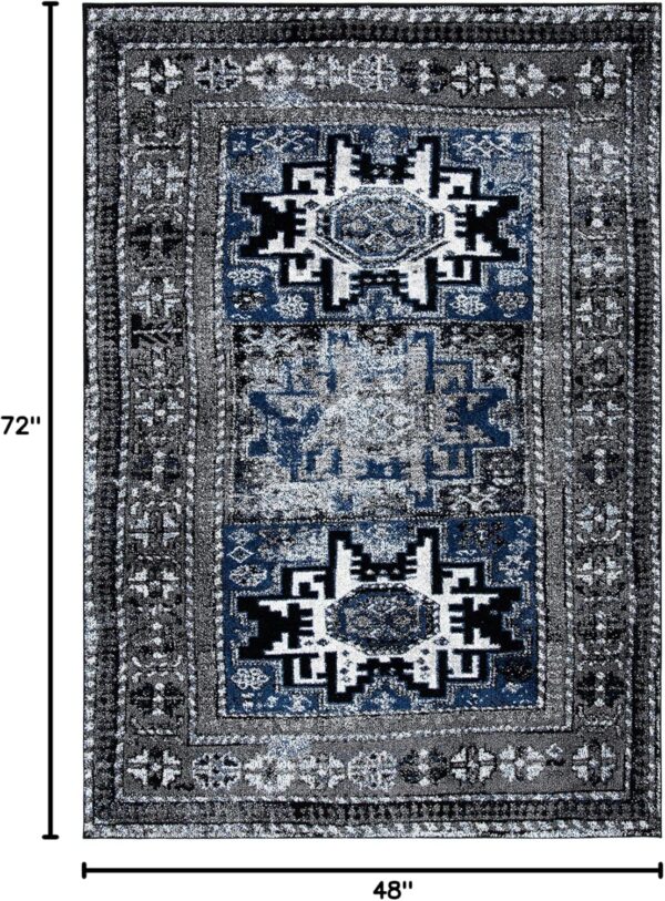 Rug - 4' x 6', Grey & Blue, Oriental Persian Design, Non-Shedding & Easy Care, Ideal for High Traffic Areas in Entryway, Living Room, Bedroom - Image 2