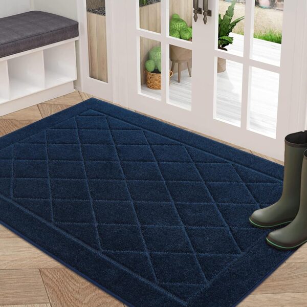 Door Mat 32" x 48", Doormat Non-Slip Entryway Rugs Washable, Dog Door Mat Stain Resistant and Absorbent Welcome Floor Mat for Front Back Door, Muddy Wet Shoes & Paws, Navy Blue