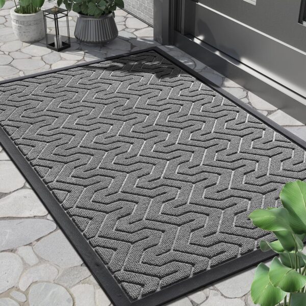 Front Door Mat Outisde Entrance, Waterproof Indoor Outdoor Welcome Mats for Entrance, Heavy Duty Non-Slip Rubber Backing, Garage or Patio Entry Floor, 29.5x17, Grey